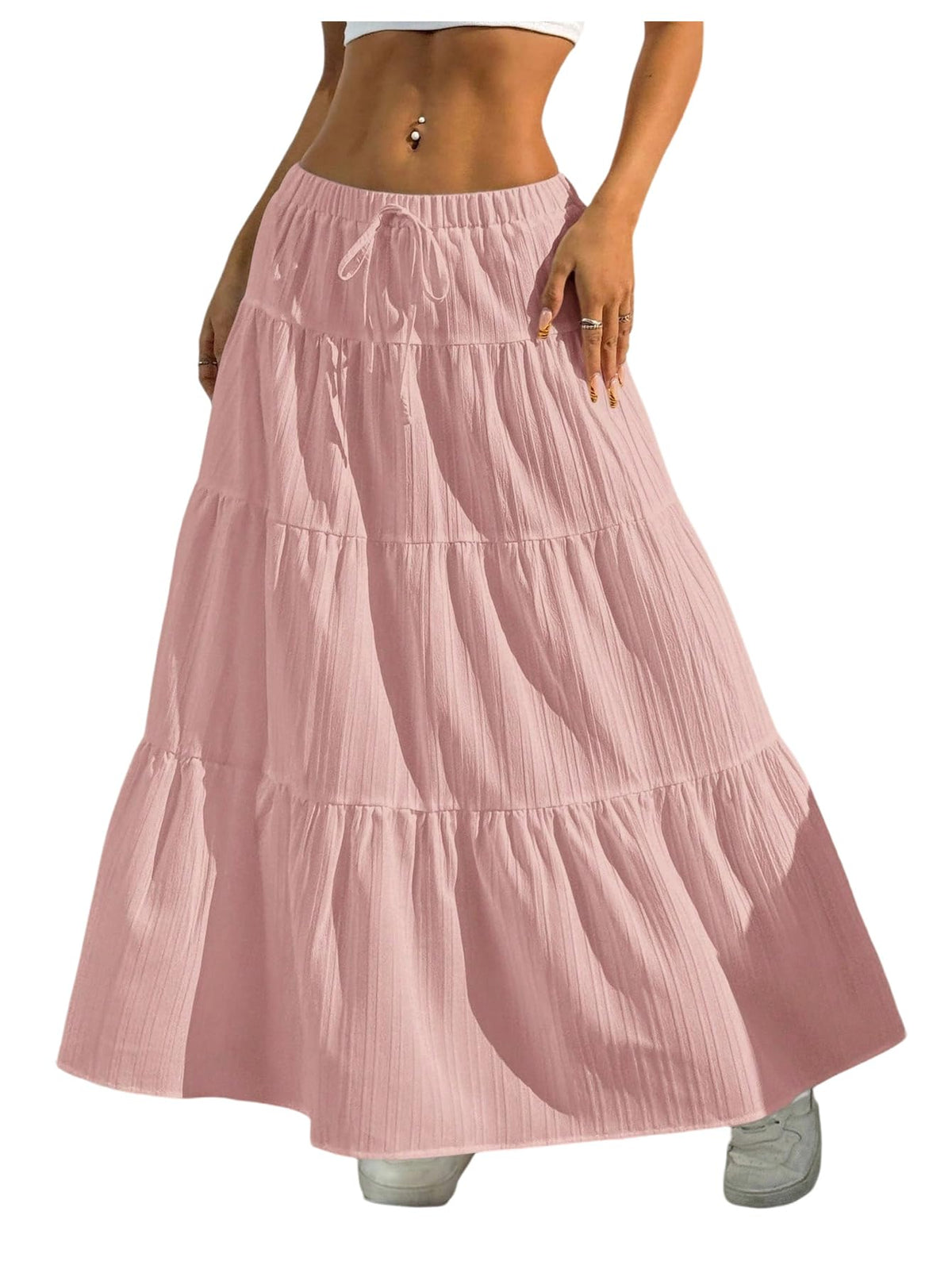 Verdusa Women's Boho Flowy Ruffle Long Maxi Skirt Summer Beach Outfits