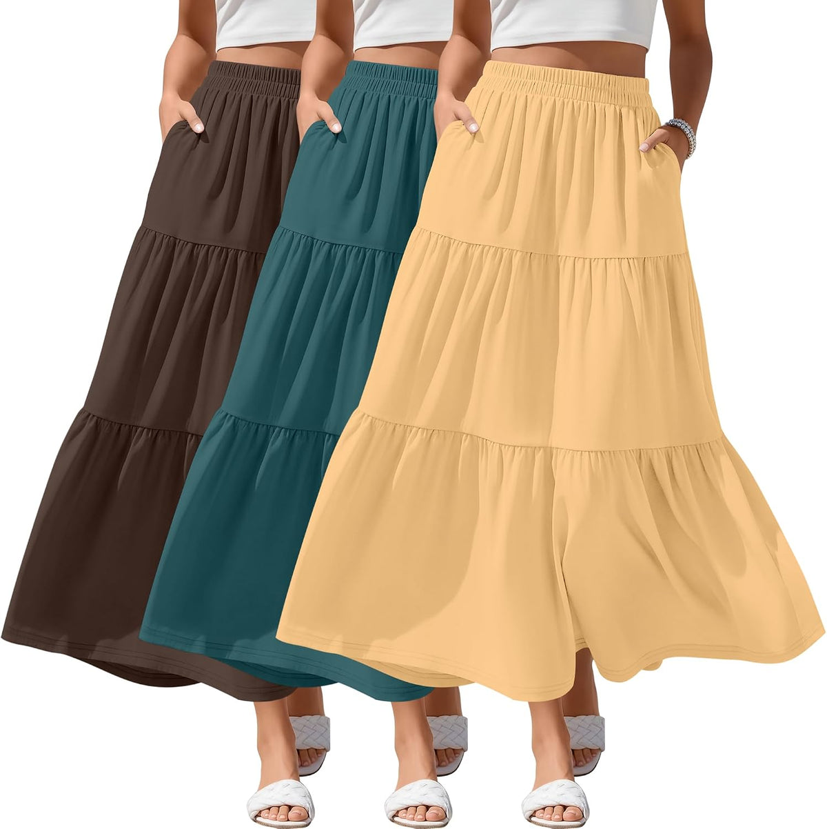 3 Pack Women's Maxi Tiered Skirts