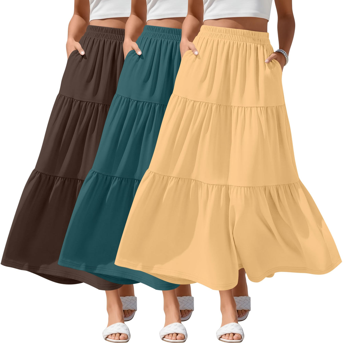 3 Pack Women's Maxi Tiered Skirts