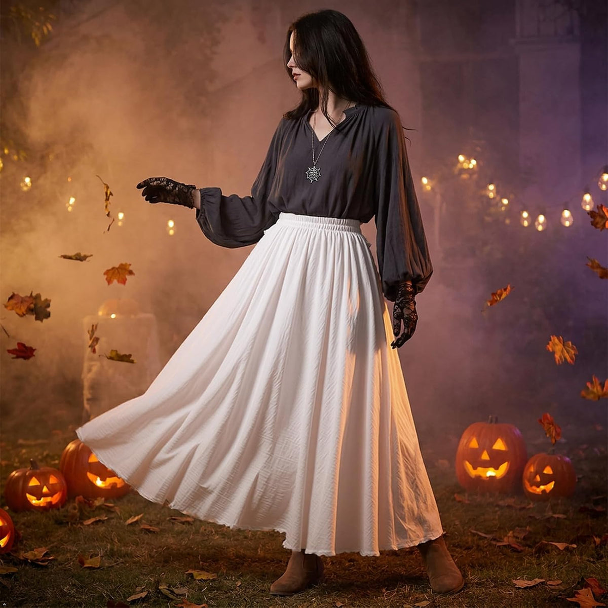 Women's Cotton Long Flowy Rave Renaissance Maxi Skirt