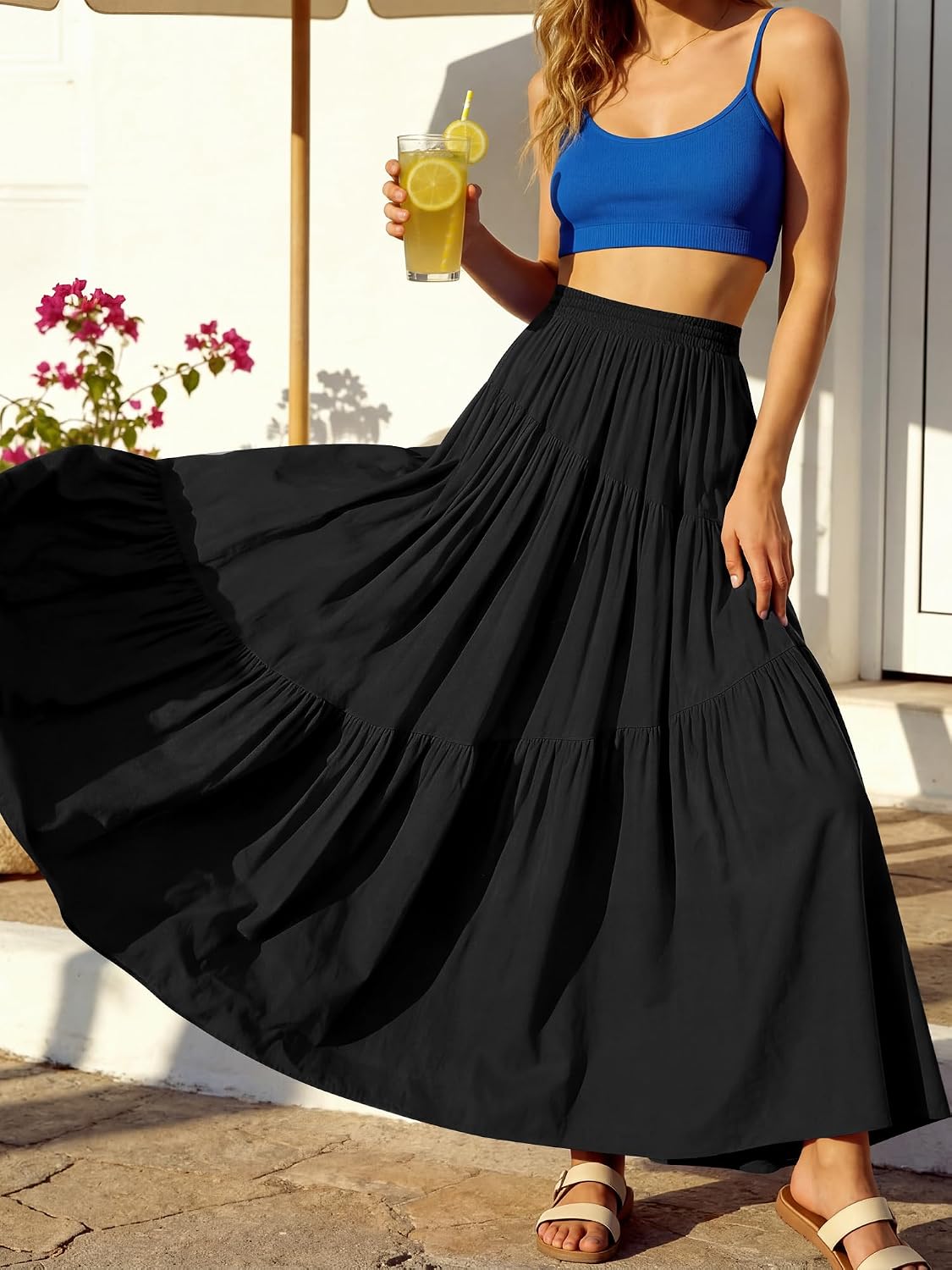 ANRABESS Women’s Summer Boho Flowy Maxi Skirts with Pockets
