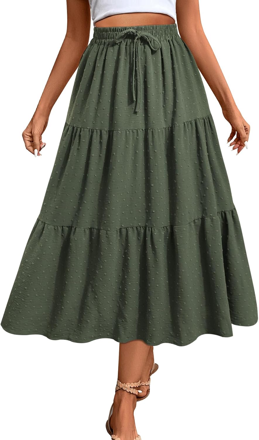SEAFORM Women's Polka Dot Midi Skirt Flowy High Waisted Casual Skirts
