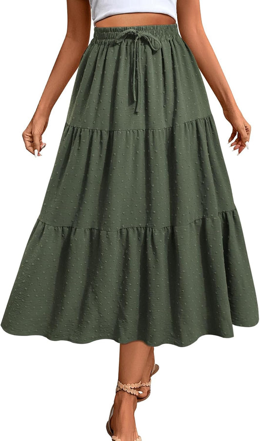 SEAFORM Women's Polka Dot Midi Skirt Flowy High Waisted Casual Skirts