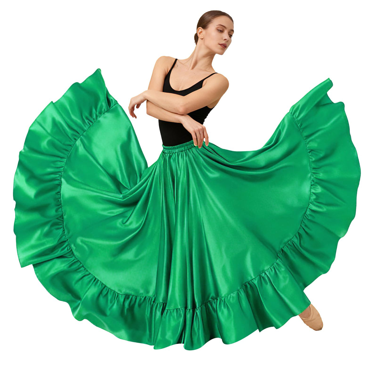 Satin Belly Dance Skirt for Women Maxi Midi Dress Circle Skirt Elastic Waist Stage Performance Holiday Party Dance Skirts