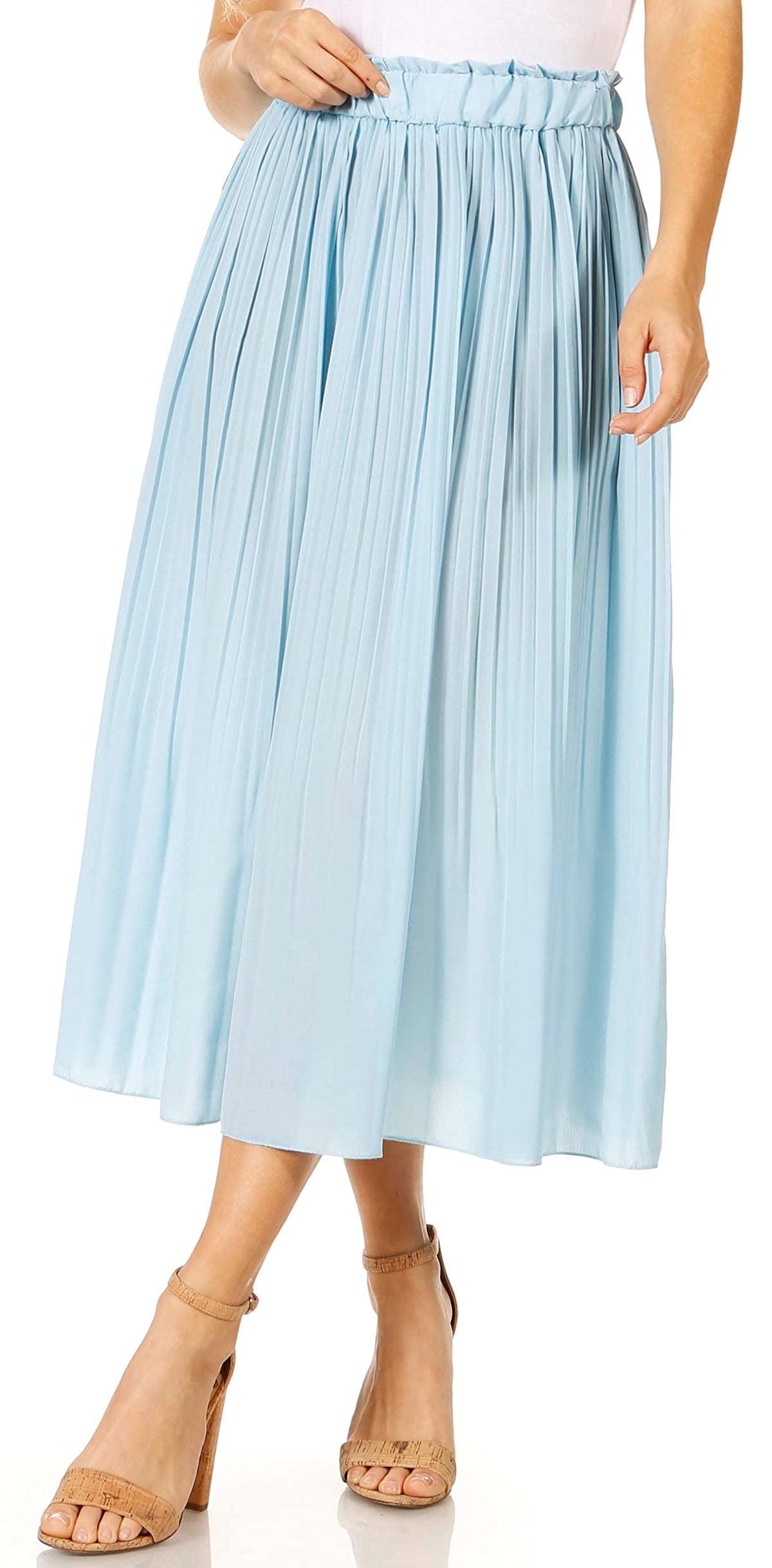 Simlu Pleated Midi Skirts for Women with Pockets, Elastic High Waisted Skirt Reg & Plus Size Womens Summer Skirts Trendy 2023