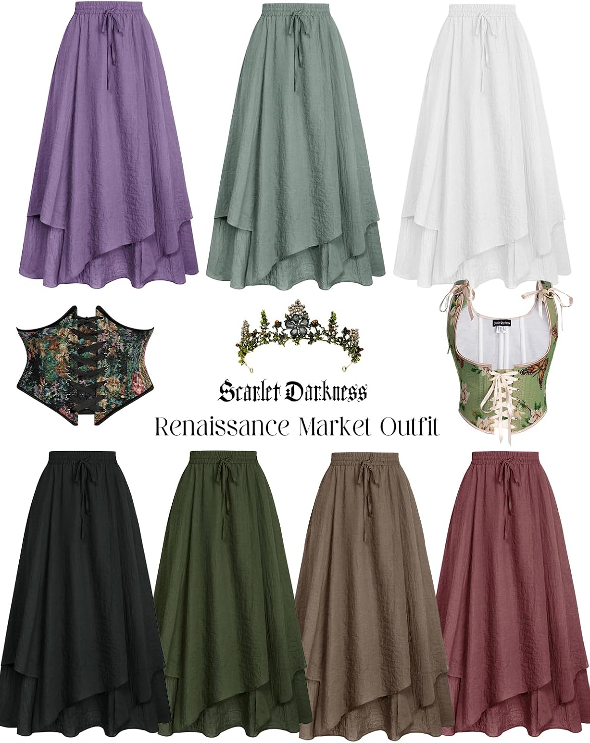 Scarlet Darkness Women Renaissance Long Skirt A Line Layered Maxi Skirts