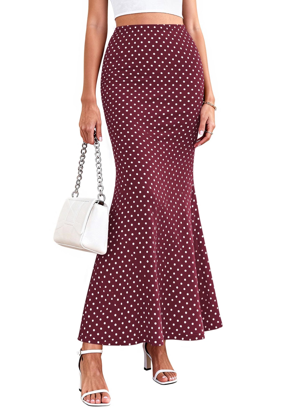 PRETTYGARDEN Women's Maxi Skirt 2026 Summer Flowy Polka Dot Floral High Waisted Mermaid Office Work Spring Long Slip Skirts