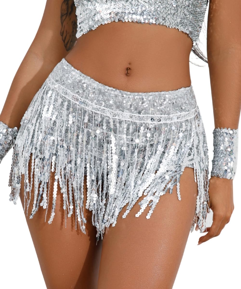 Women's Sequins Tassel Skirts Shorts Booty Dance Festival Bottoms