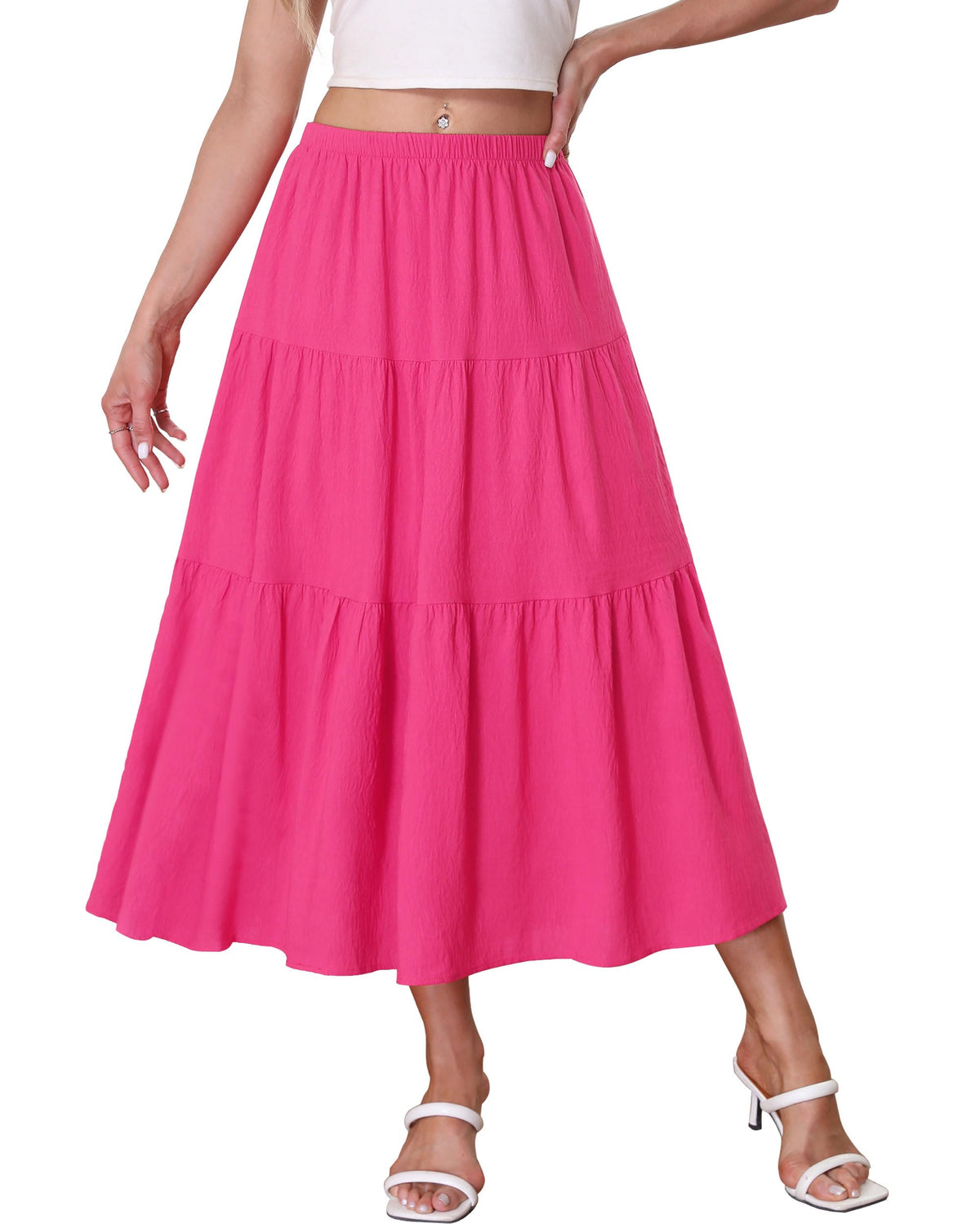 Kingfancy Women's Boho Midi Skirt A-Line Flowy Skirts
