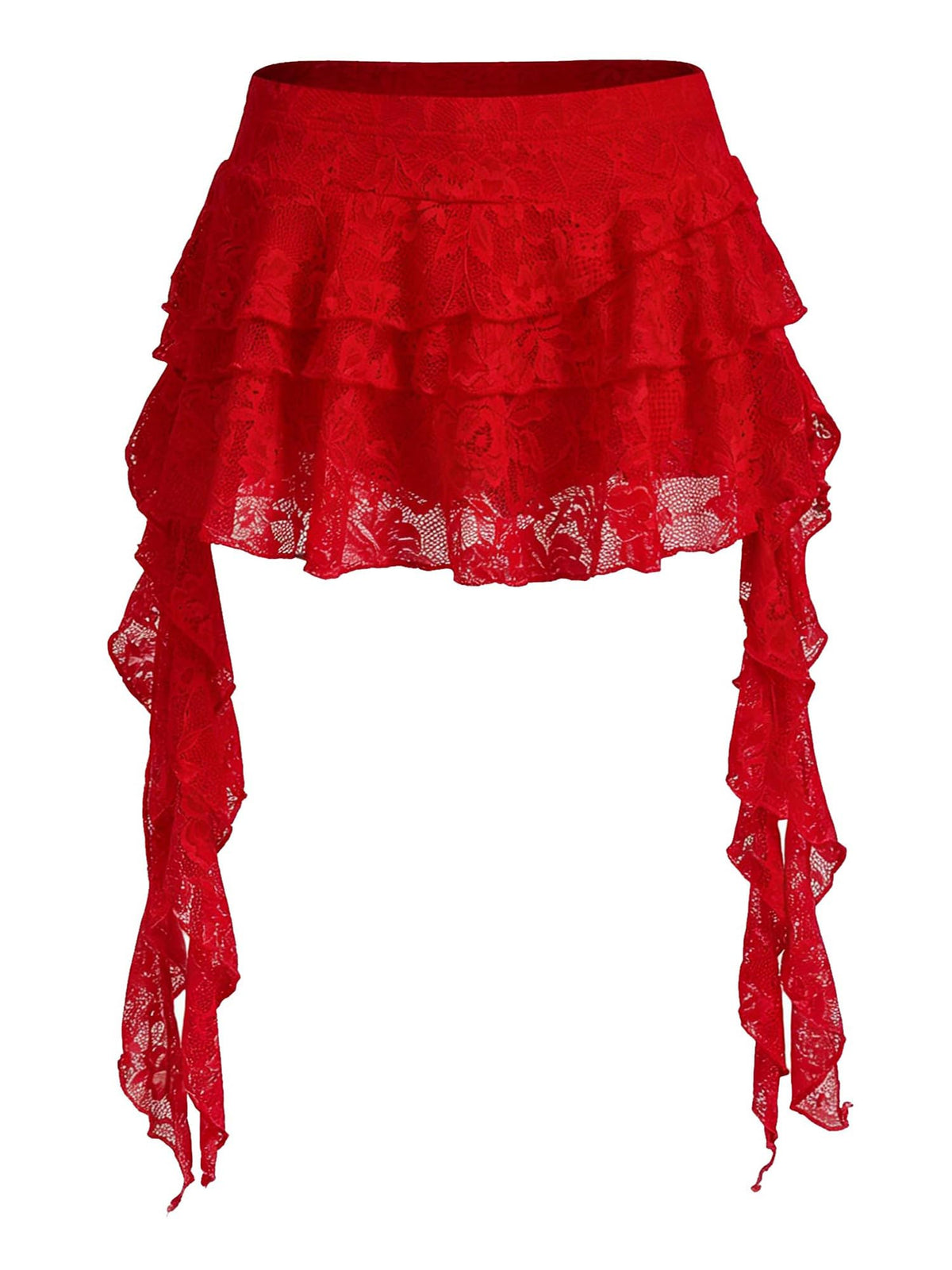 Women's Y2K Mini Skirt Ruffle Lace Mesh Asymmetrical Flowy Short Skort