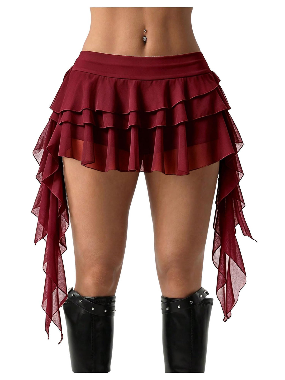 Women's Y2K Mini Skirt Ruffle Lace Mesh Asymmetrical Flowy Short Skort
