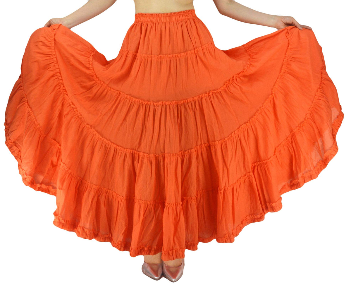 Women's Maxi Skirt Boho Pleated Cotton 5 Tiered Long A-Line Dance Skirts
