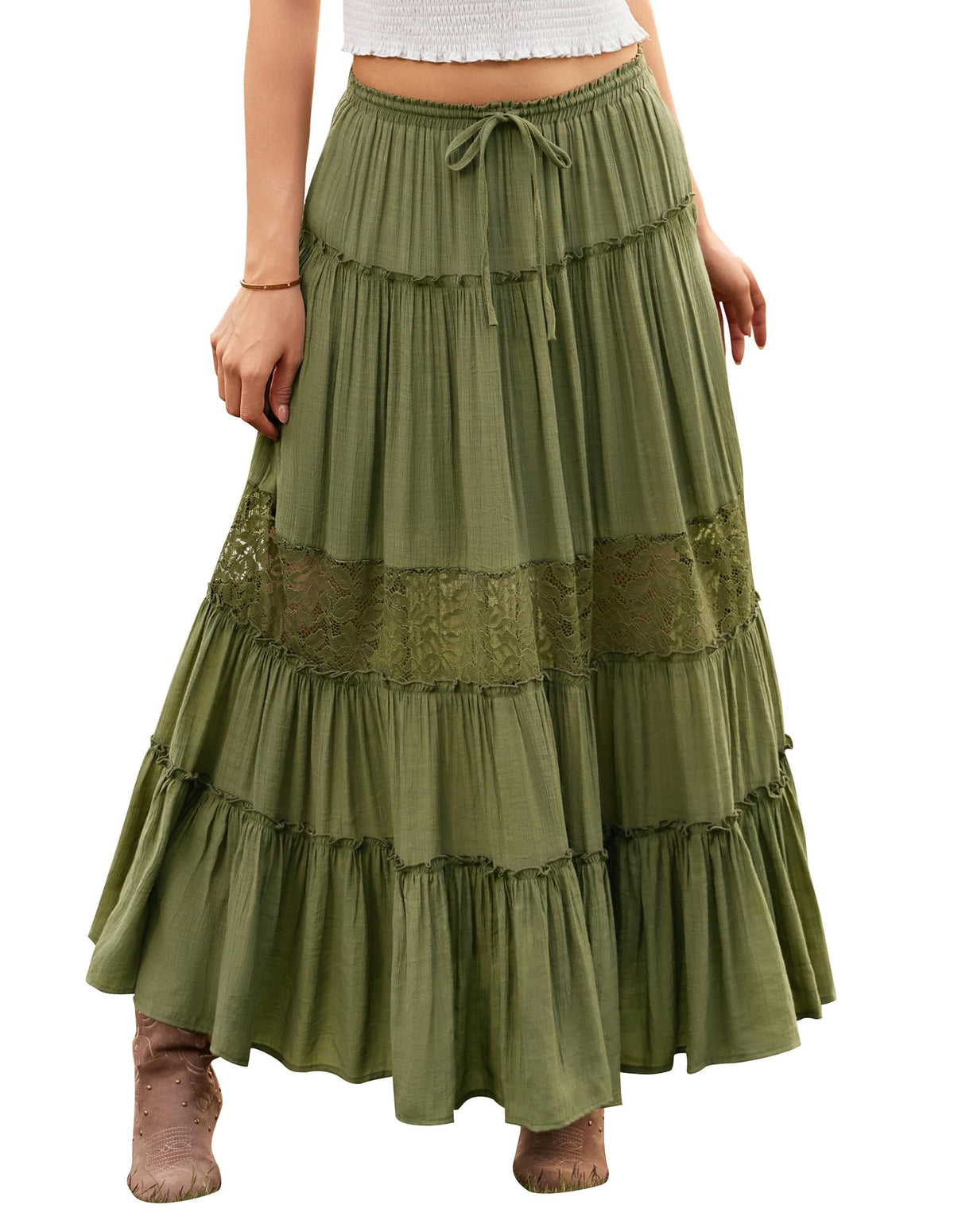 Scarlet Darkness Women's Boho Maxi Skirts Flowy Lace Long Renaissance Skirt