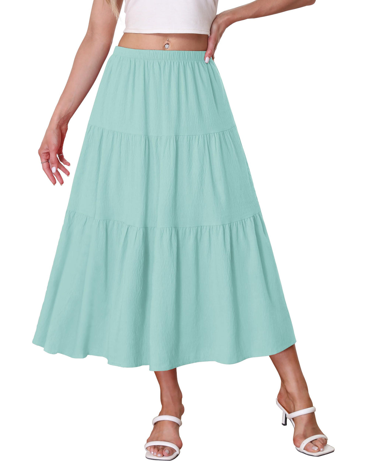 Kingfancy Women's Boho Midi Skirt A-Line Flowy Skirts