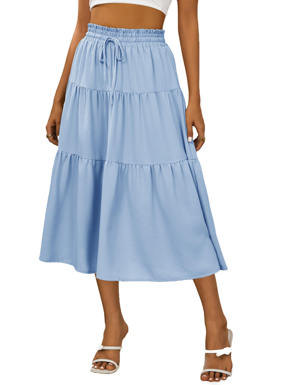 Anbech Womens Boho Midi Skirts A-Line Casual Flowy Elastic High Waist