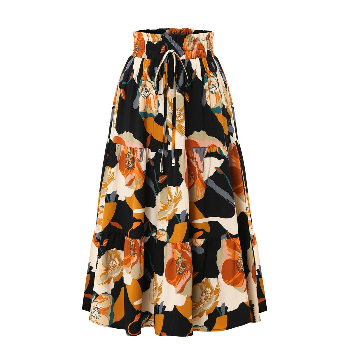 Boho Long Skirts for Women Summer Flowy Pleated A Line Floral Maxi Skirt Y2k Comfy Tiered Elastic High Waisted Skirts