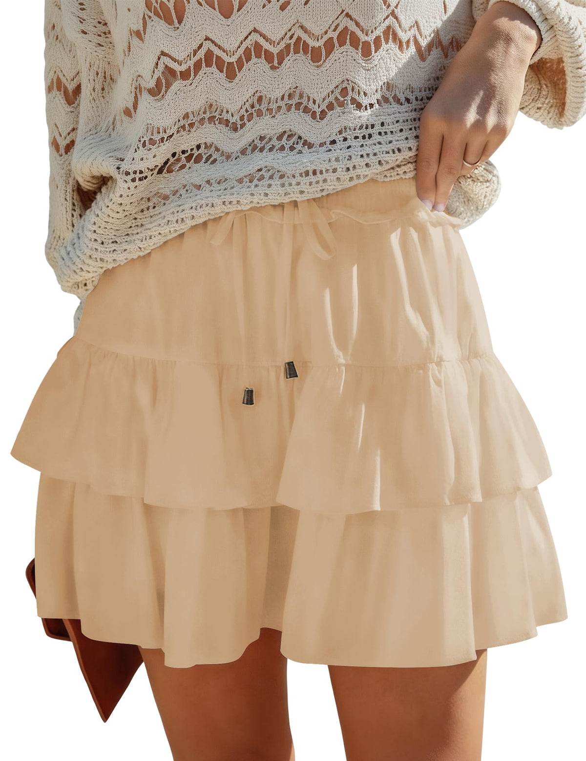 LOMON Flowy Skorts for Women Boho Ruffled High Waist Mini Tiered Skirts