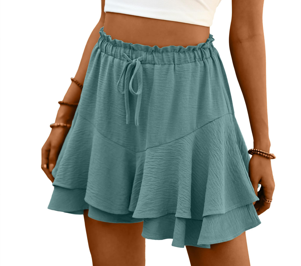 Lepunuo Flowy Shorts for Women Boho Ruffle Tiered Skorts Summer Skorts