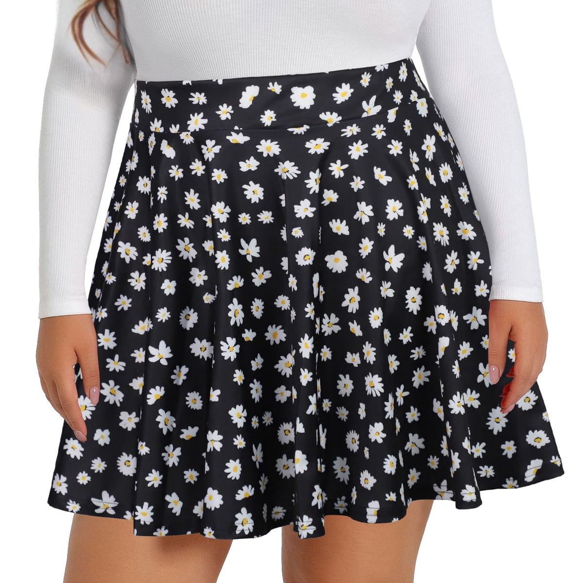 Plus Size Skirts for Women Summer Pleated Flowy High Waisted Short Skirt