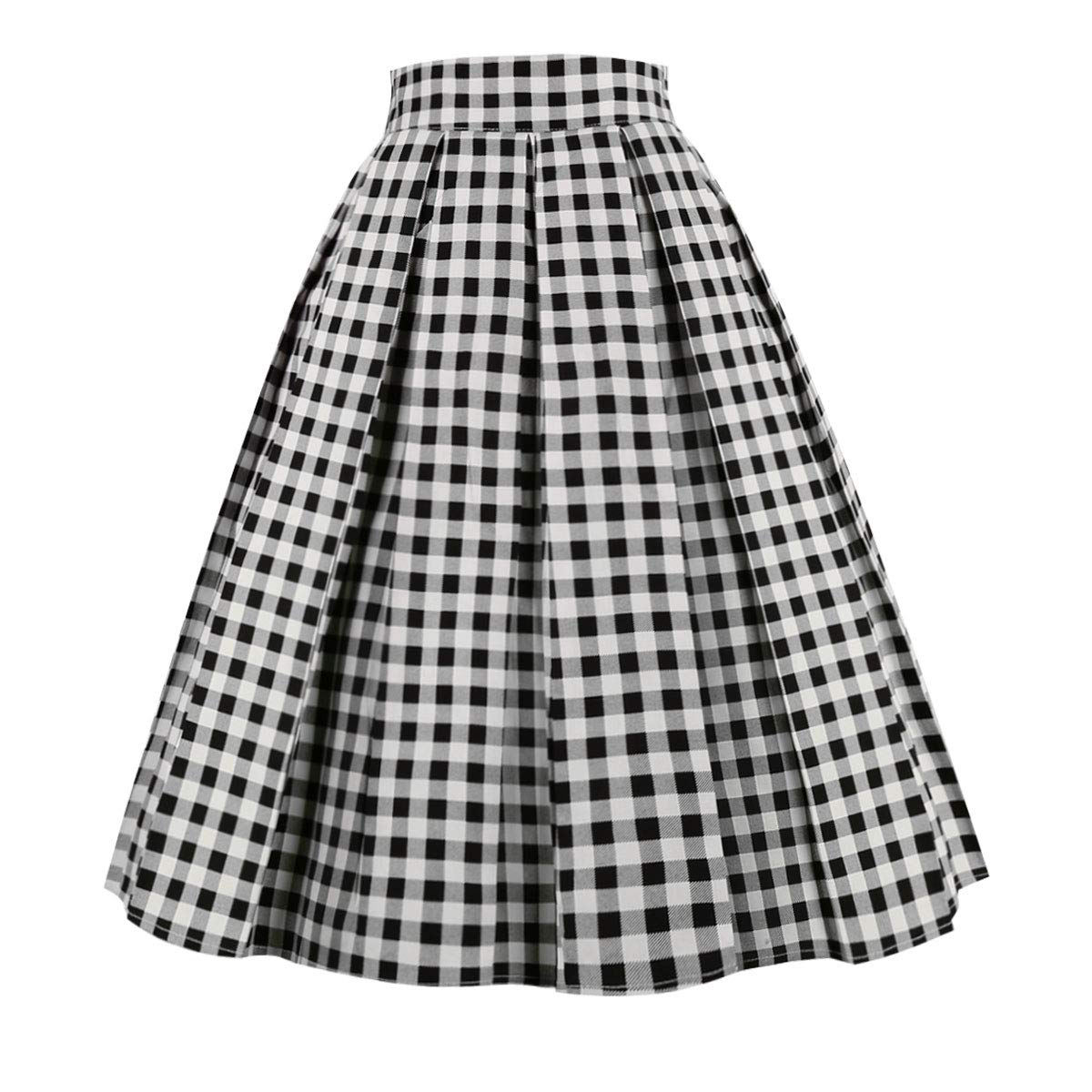 Girstunm Womens Pleated Vintage A line Midi Skirt