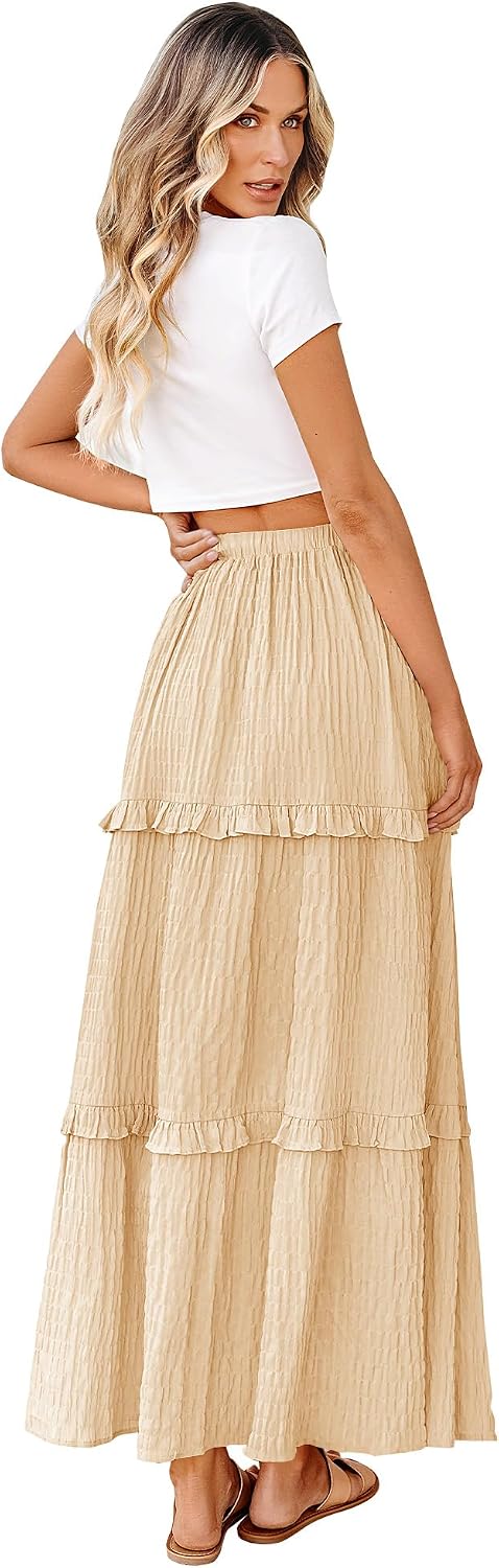 BTFBM Casual Solid Maxi Skirt Fall Clothes Flared A-Line Skirts for Women