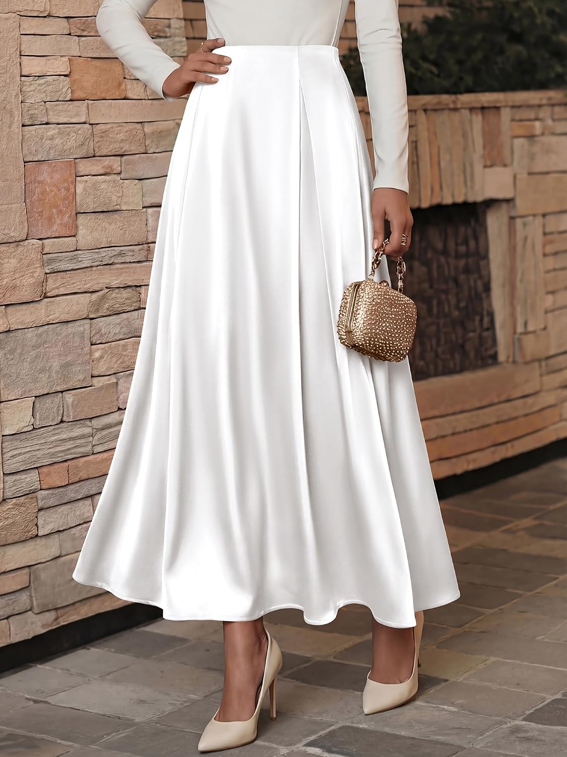 BTFBM Satin Maxi Skirts for Women Fall 2026