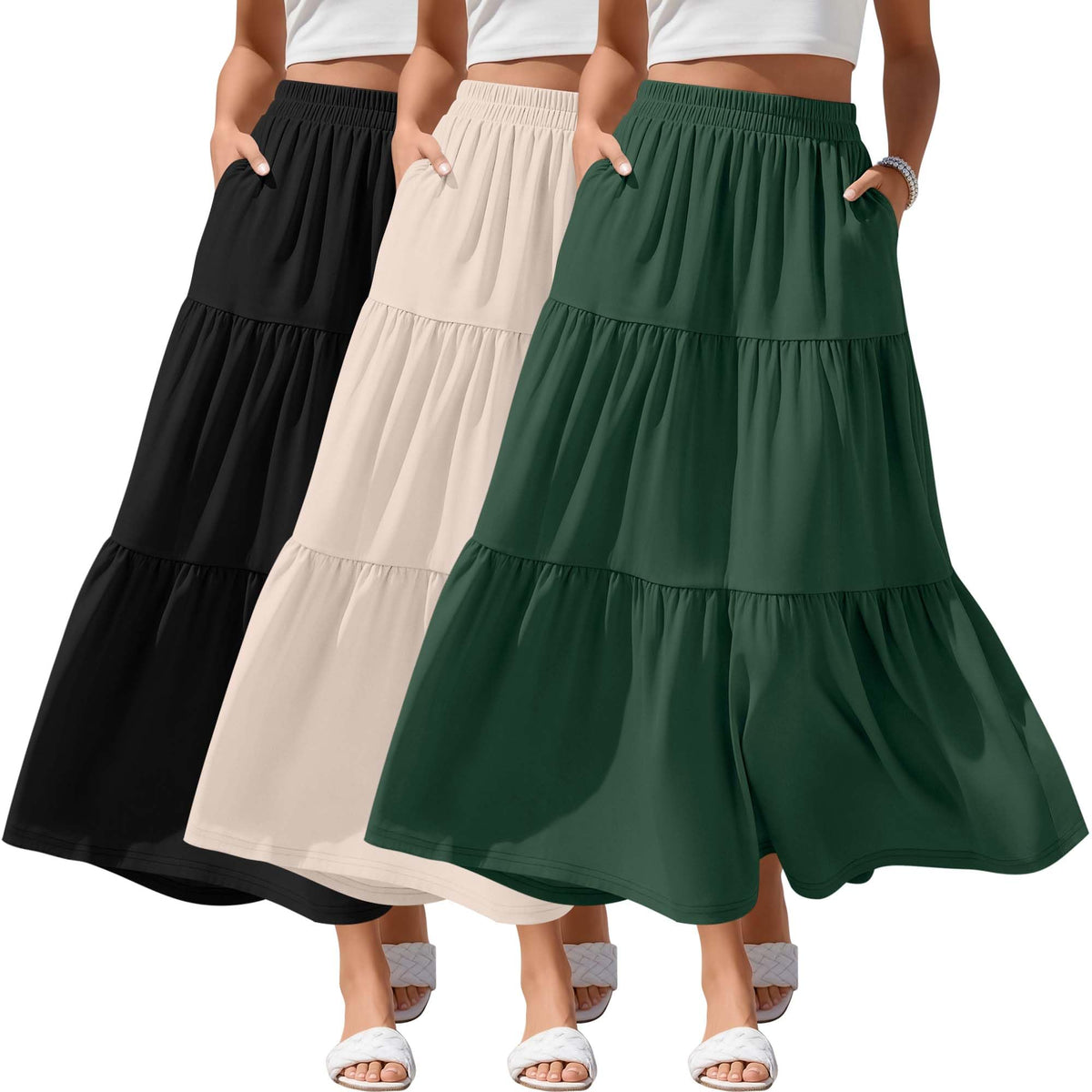 3 Pack Women's Maxi Tiered Skirts