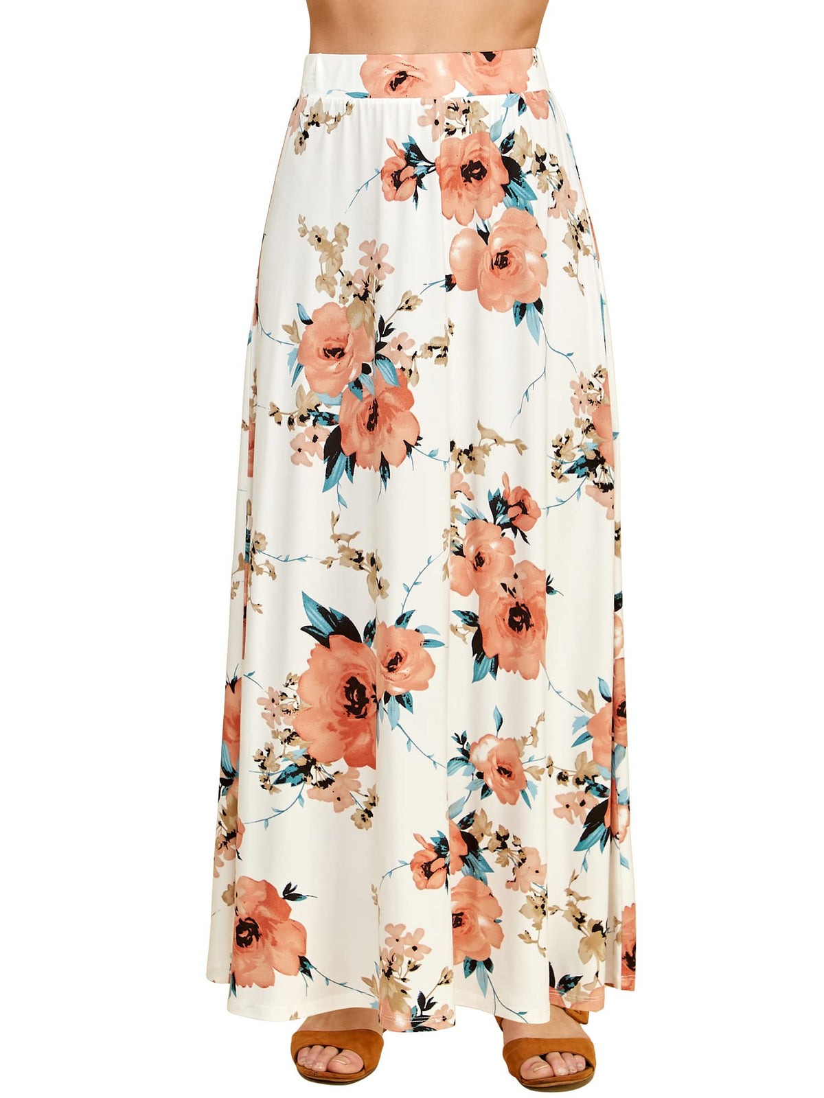 Lock and Love Women's Casual Comfy Stylish High Waist Flare Long Maxi Skirt – Available in Print & Solid Options