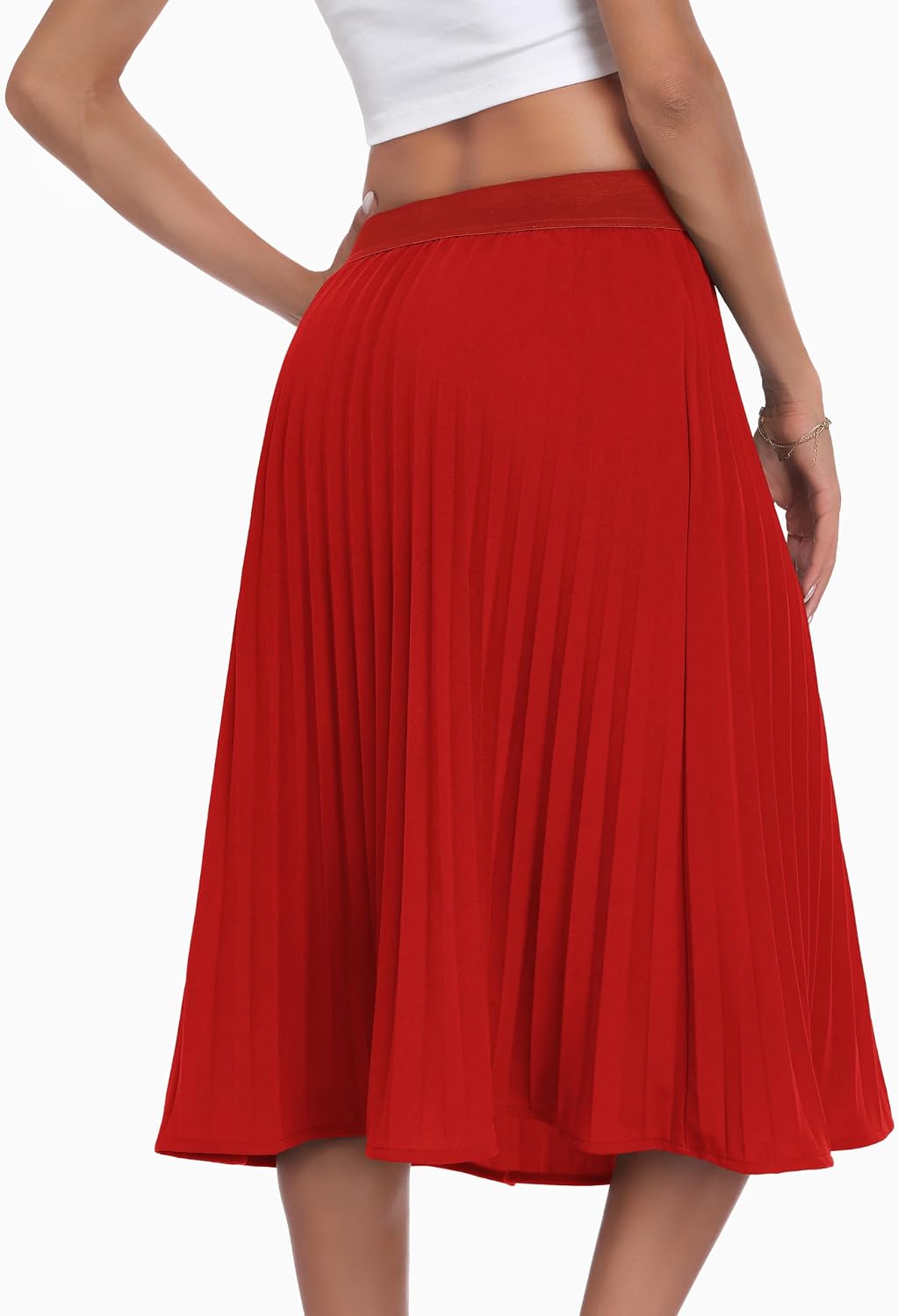 CZYINXIAN Pleated Midi Skirts for Women Elastic High Waist A-Line Skirt
