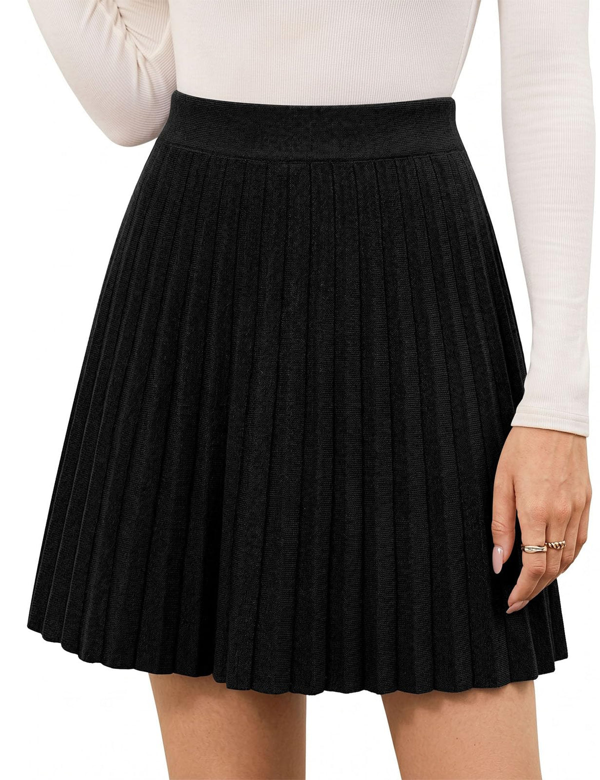 Yusongirl Women Mini Knit Pleated Skirt A Line Elastic High Waist