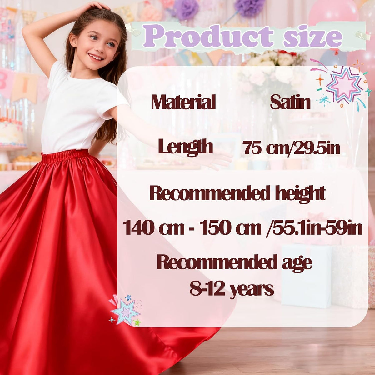 4PCS Ankle Length Satin Full Circle Skirt for Girls, Perfect for Belly Dance and Flamenco, Elegant Swing Dance Attire