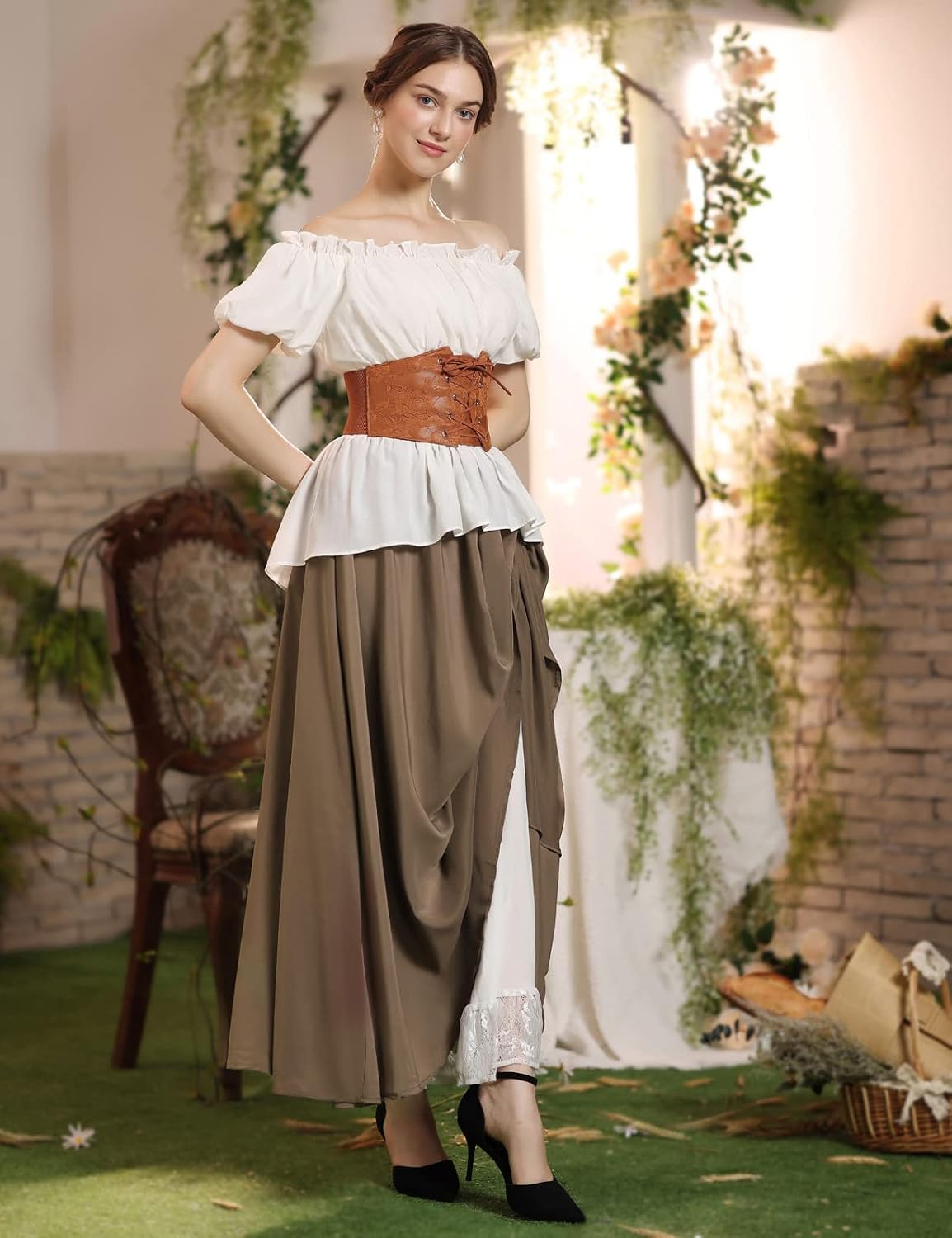 Scarlet Darkness Women Double Layered Medieval Renaissance Fairy Maxi Skirt