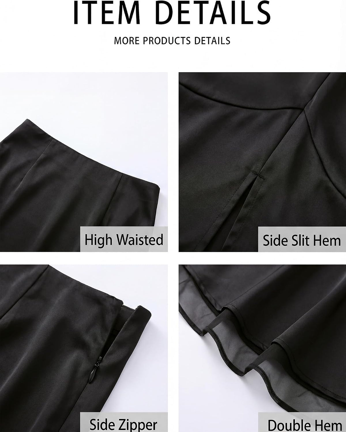DERAX Womens Satin Silk Mermaid Midi Skirt High Waisted Fishtail Skirts