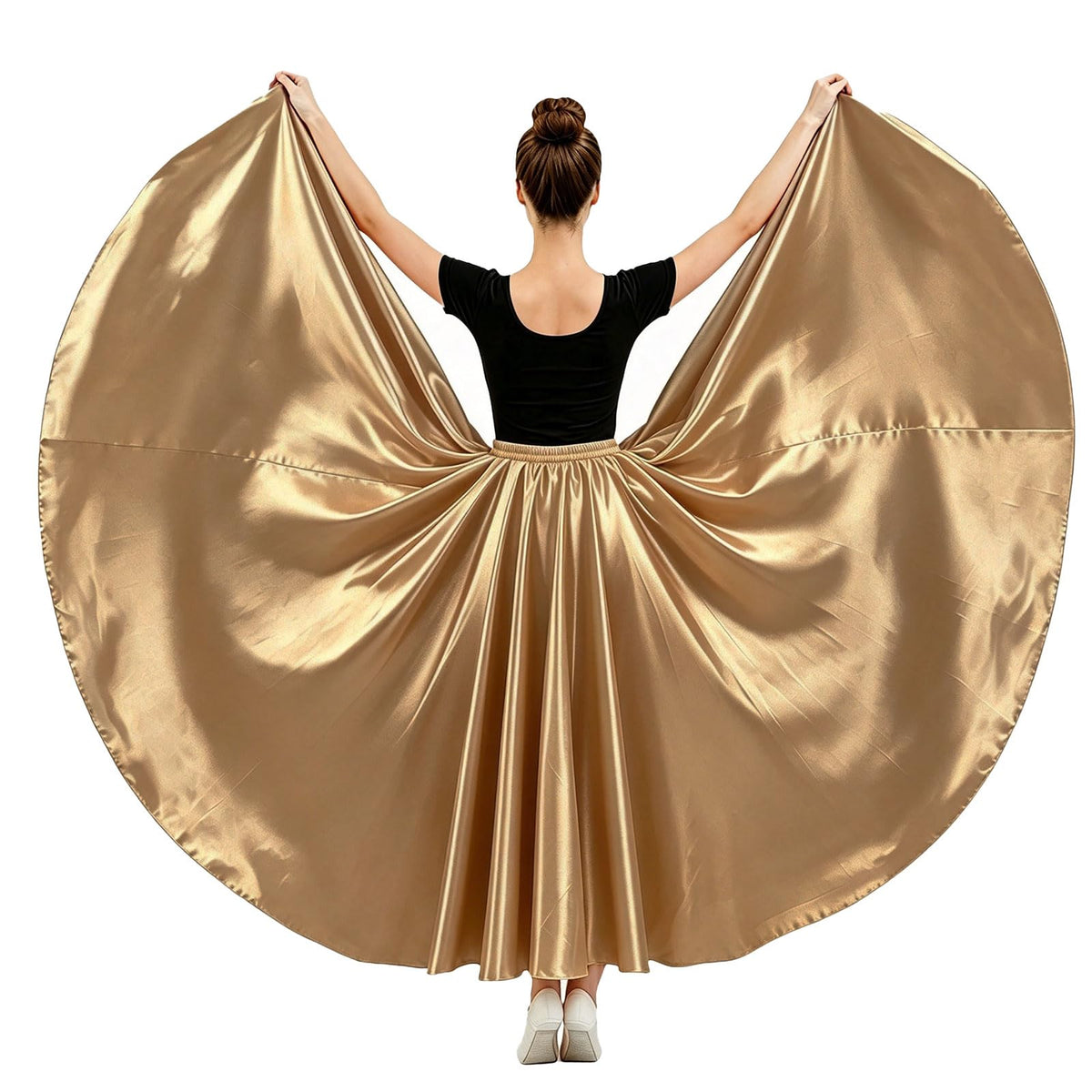 Womens Satin Long Maxi Dance Skirt with 360 & 540 Degrees for Performance Daily Wear