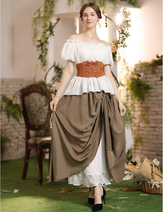 Scarlet Darkness Women Double Layered Medieval Renaissance Fairy Maxi Skirt