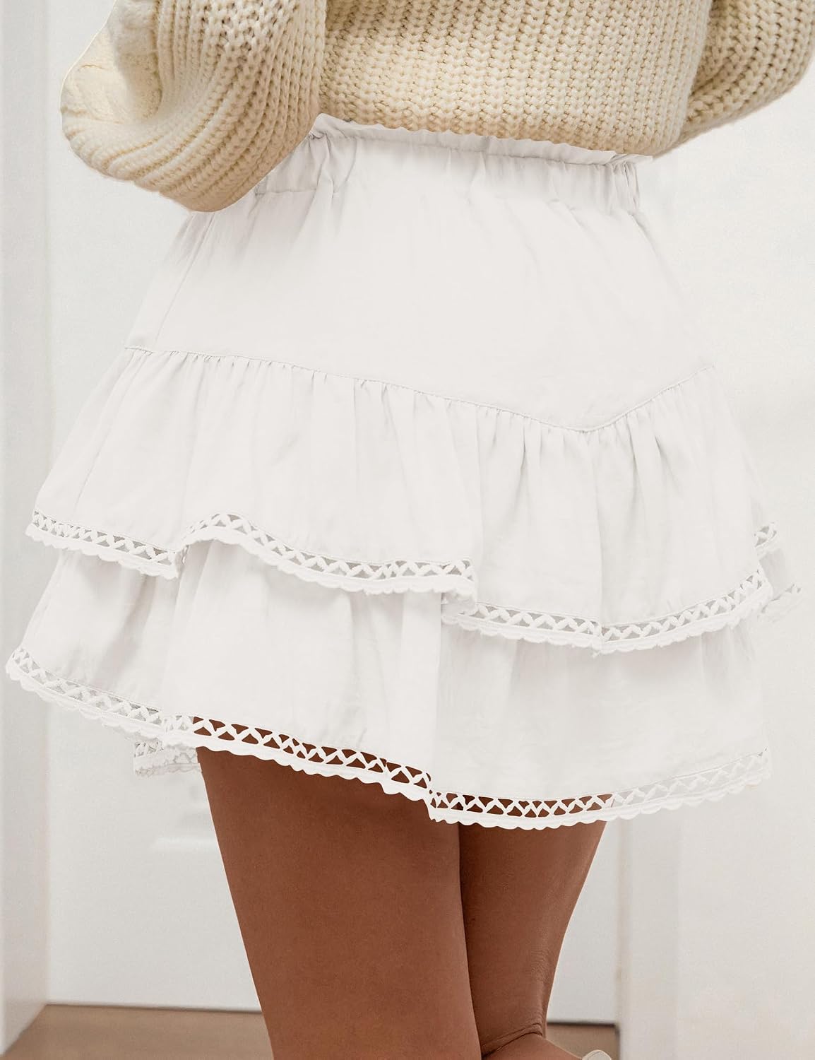 LOMON Flowy Skorts for Women Ruffle Tiered High Waist Crochet Mini Skirts