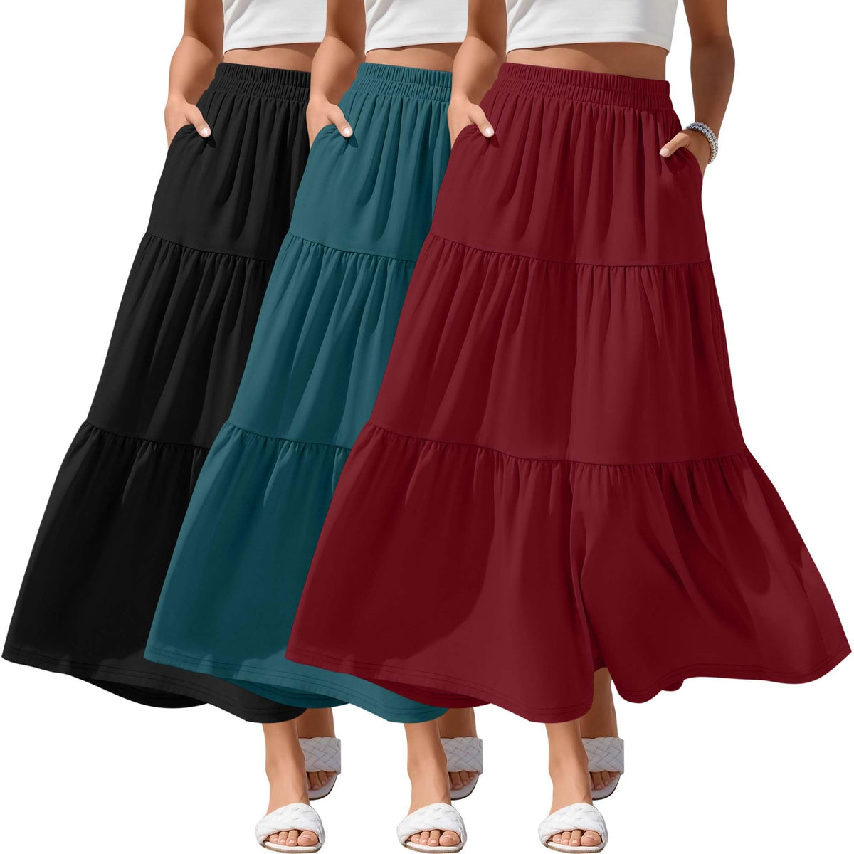 3 Pack Women's Maxi Tiered Skirts