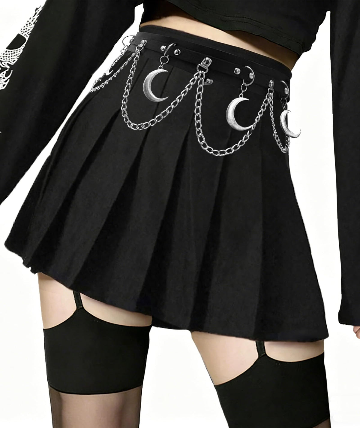 AULKEEP Pleated Mini Skirt Goth High Waist Skort with Belt