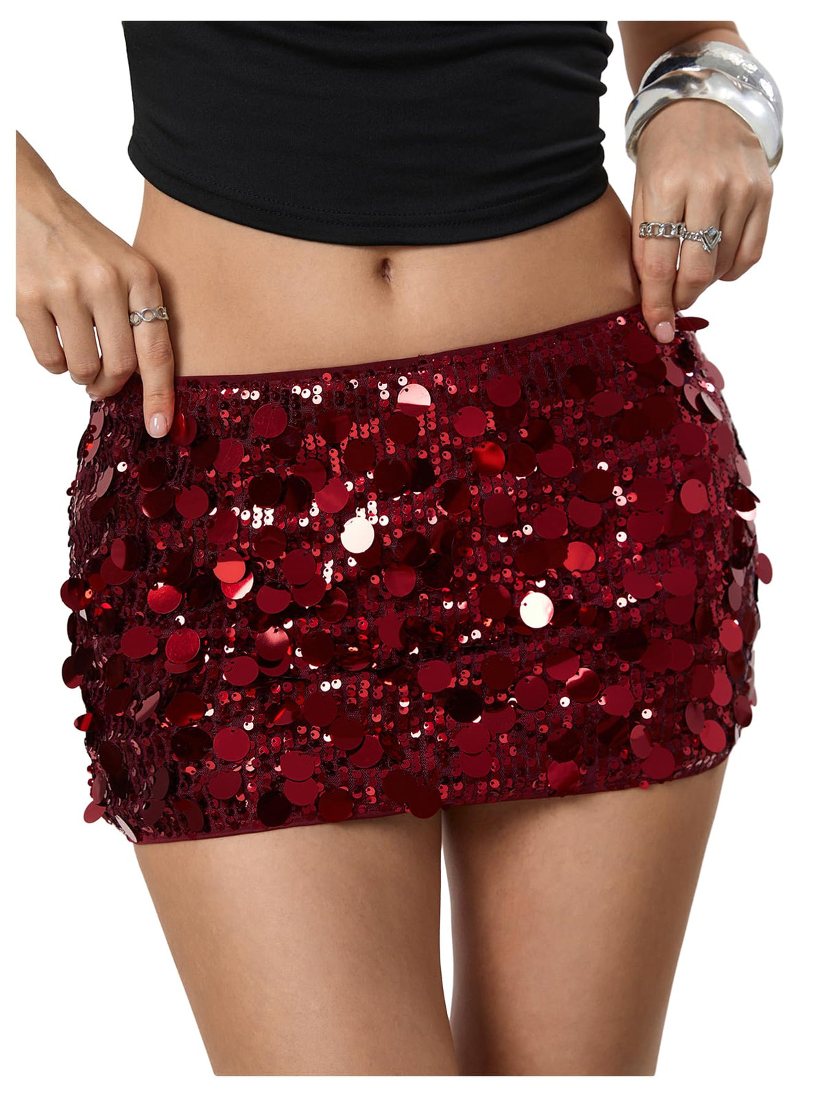 Floerns Women's Sequin Low Waist Mini Skorts Night Out Skirt Shorts