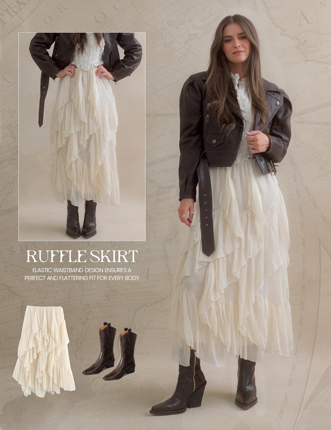 Women's Ruffle Maxi Skirt Long Flowy Layered Skirts Tiered Trendy Skirt