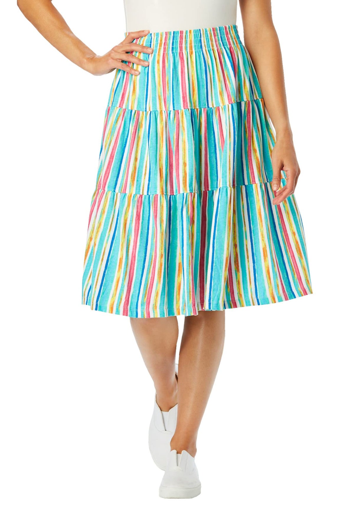 Woman Within Elastic-Waist Knit Tiered Skirt