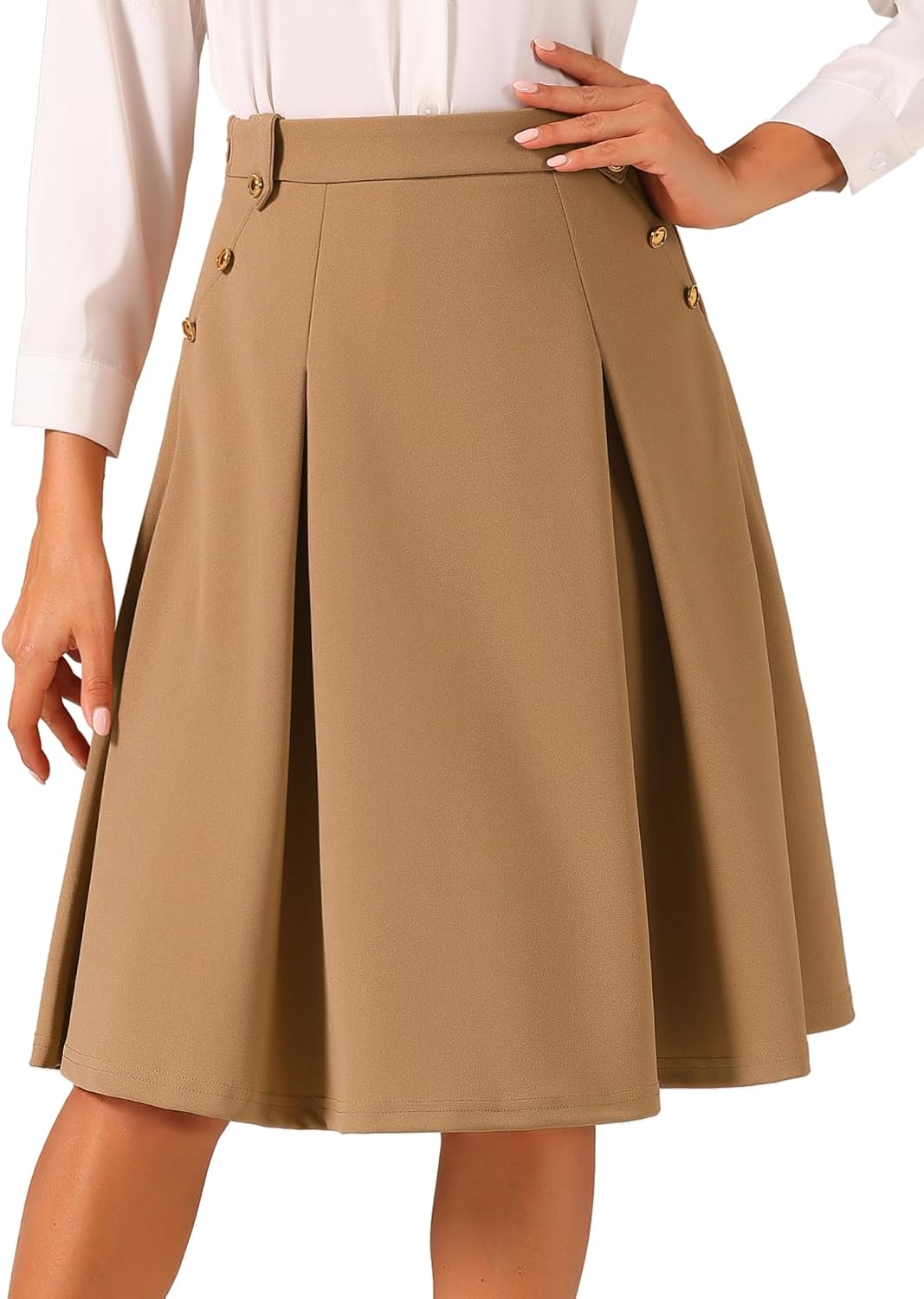 Allegra K Women Vintage High Waist A-Line Pleated Midi Business Skirt