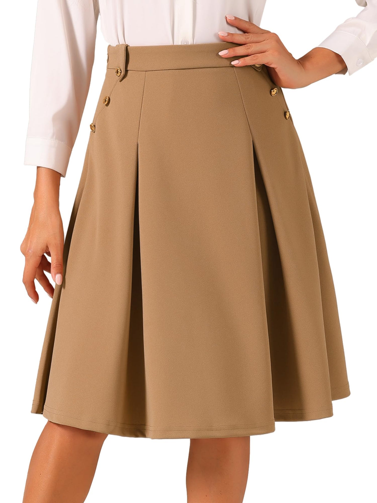 Allegra K Women Vintage High Waist A-Line Pleated Midi Business Skirt