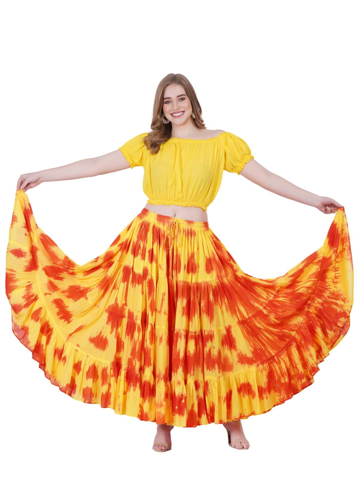 Wevez Women's 25 Yard Casual High Waist Long Maxi Skirt with Elastic Waistband Flared Cotton Skirts for Women
