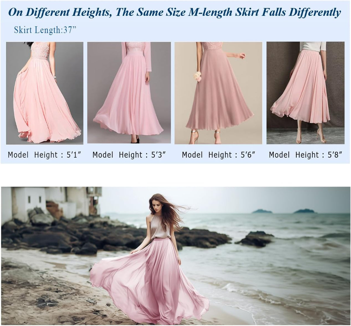 v28 Women Full/Ankle Length Elastic Pleated Retro Maxi Chiffon Long Skirt