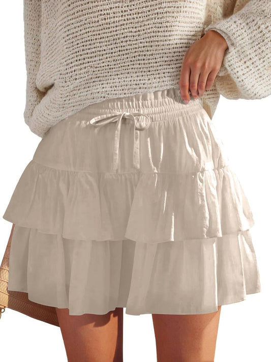 JEKAOYI Shorts for Women Ruffled Tiered Pleated Mini Skirts Boho High Waist Flowy Comfy Tennis Golf Skorts