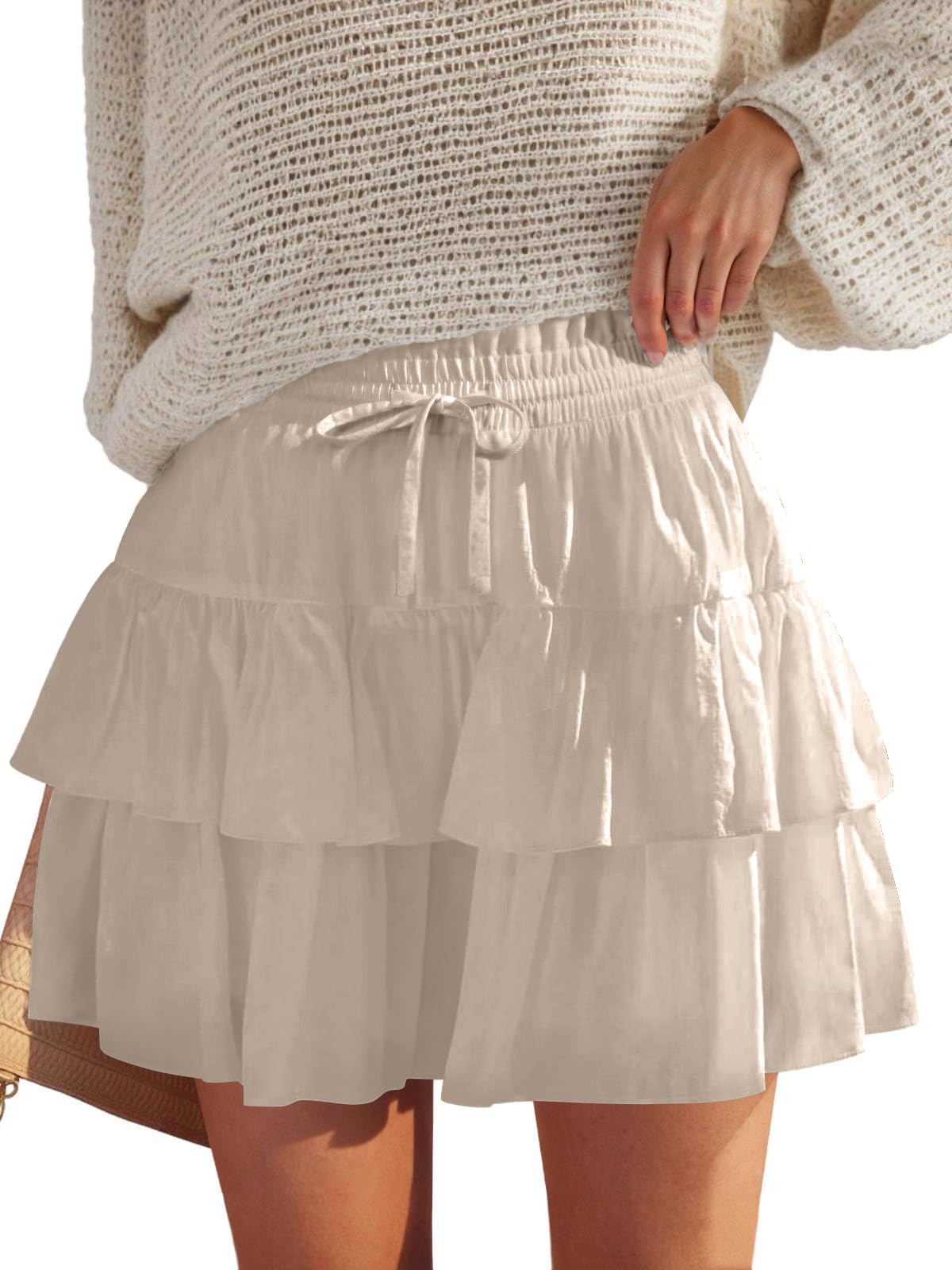JEKAOYI Shorts for Women Ruffled Tiered Pleated Mini Skirts Boho High Waist Flowy Comfy Tennis Golf Skorts