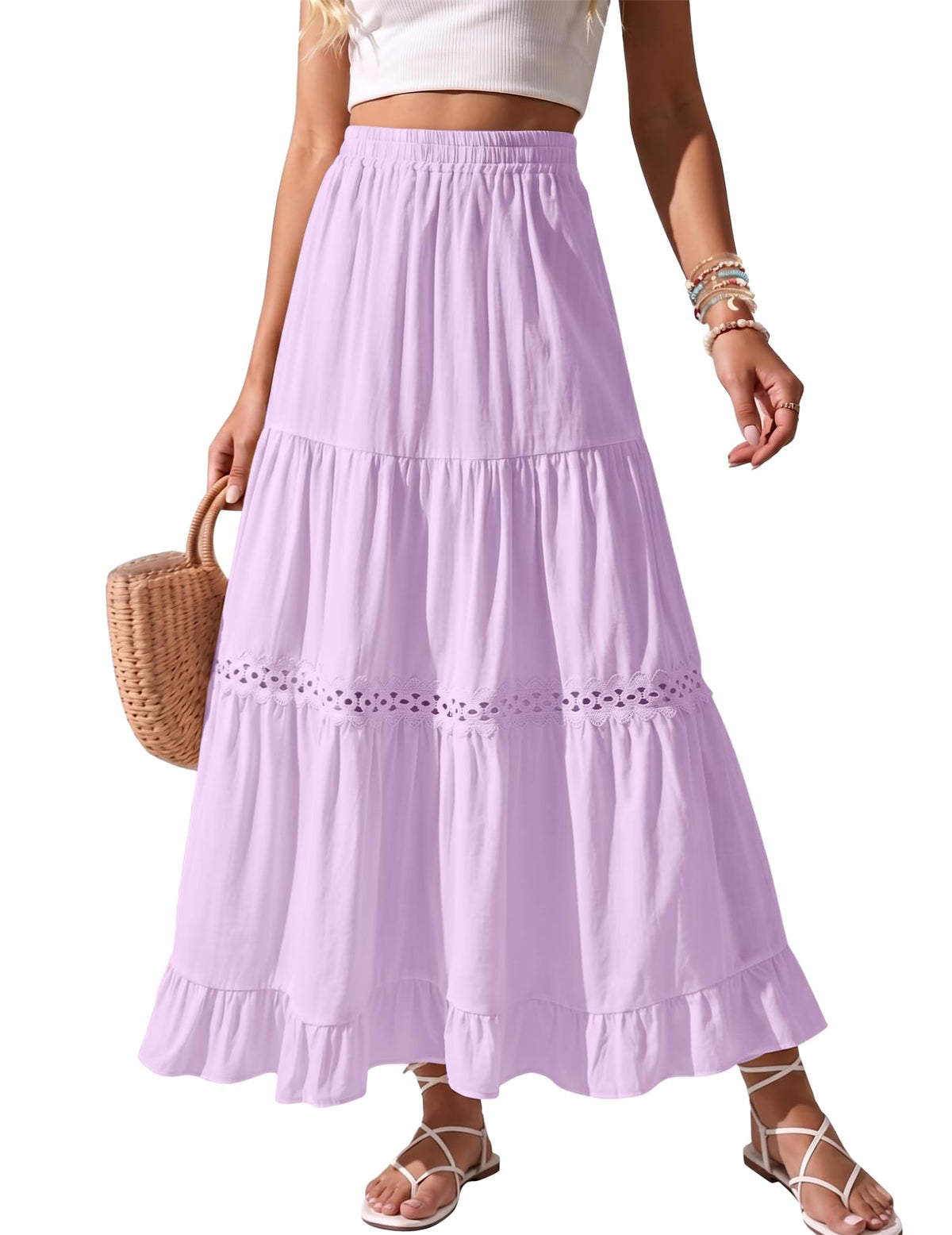 Womens Long Maxi Cotton Summer Boho Tiered A Line Skirts