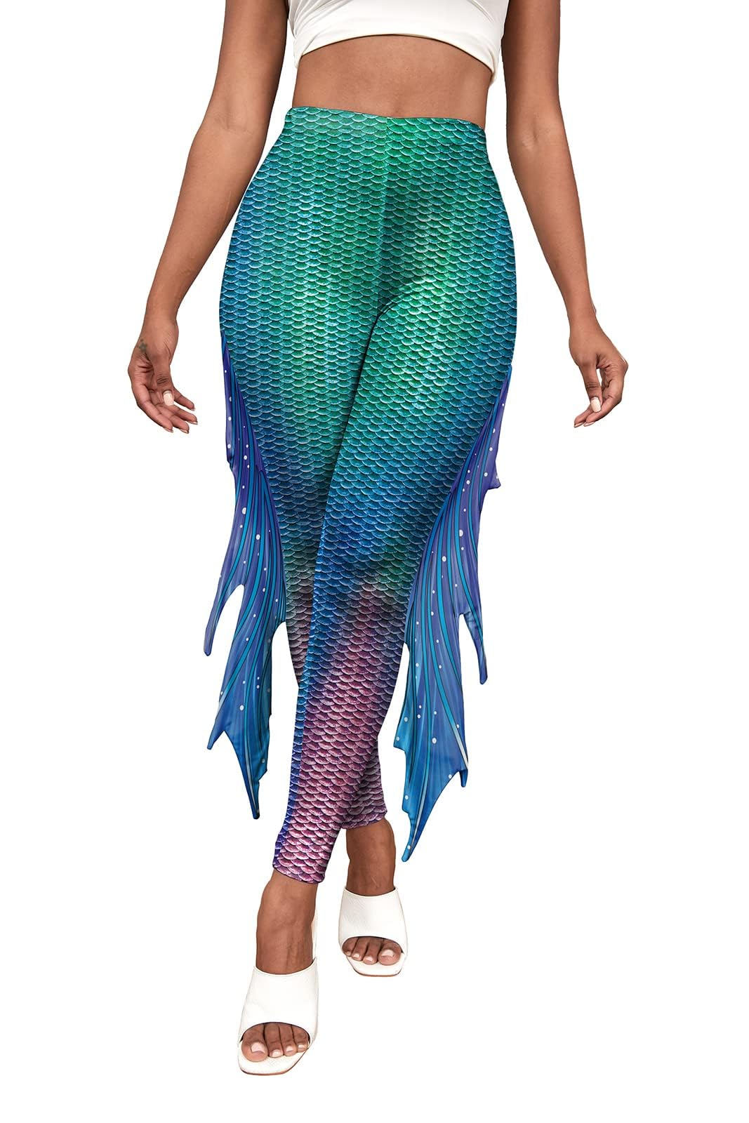 color cosplayer Mermaid Yoga Print Leggings for Women Plus Size Fish Scale High Waisted Pants Halloween Costume Tights