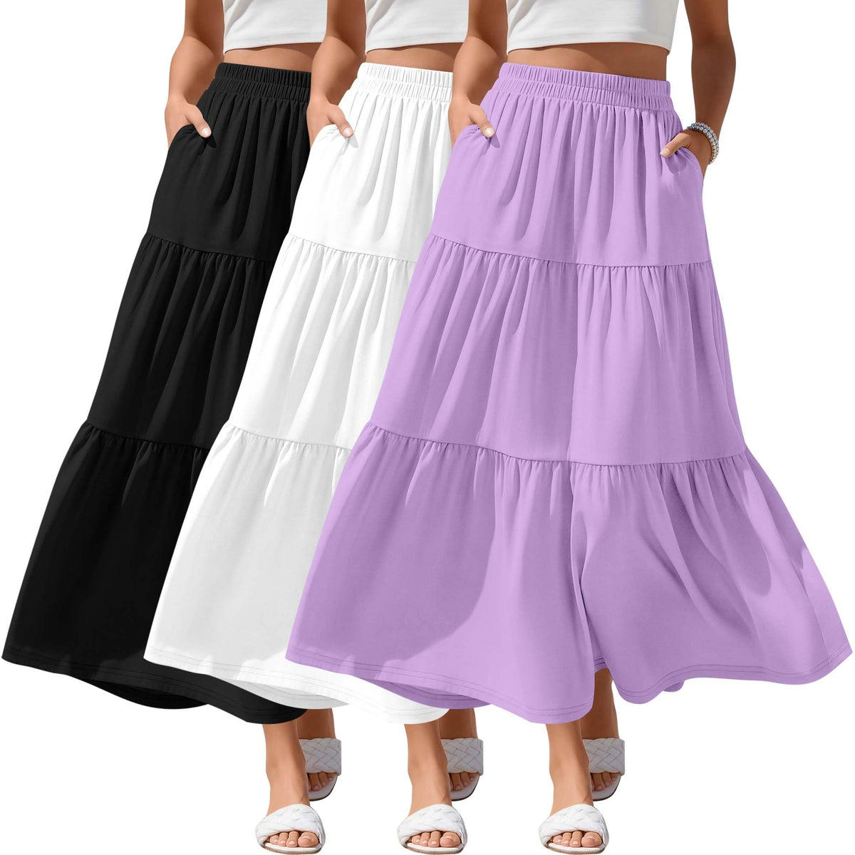 3 Pack Women's Maxi Tiered Skirts